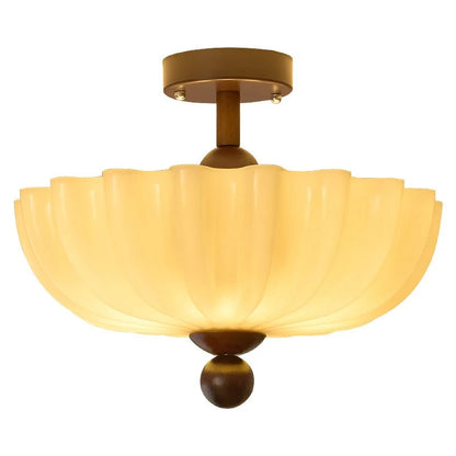 RoyaleGlow Vintage Scalloped Ribbed Glass Semi Flush Mount Ceiling Light Fixture - Royale Basic