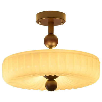 RoyaleGlow Vintage Scalloped Ribbed Glass Semi Flush Mount Ceiling Light Fixture - Royale Basic