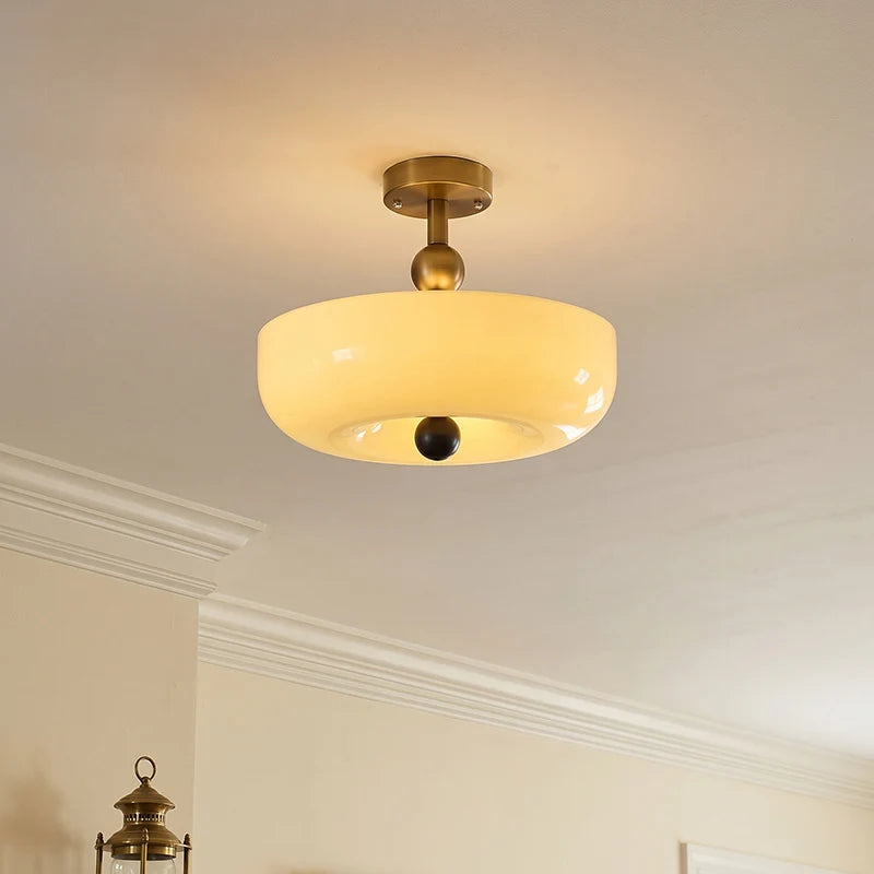 RoyaleGlow Vintage Scalloped Ribbed Glass Semi Flush Mount Ceiling Light Fixture - Royale Basic