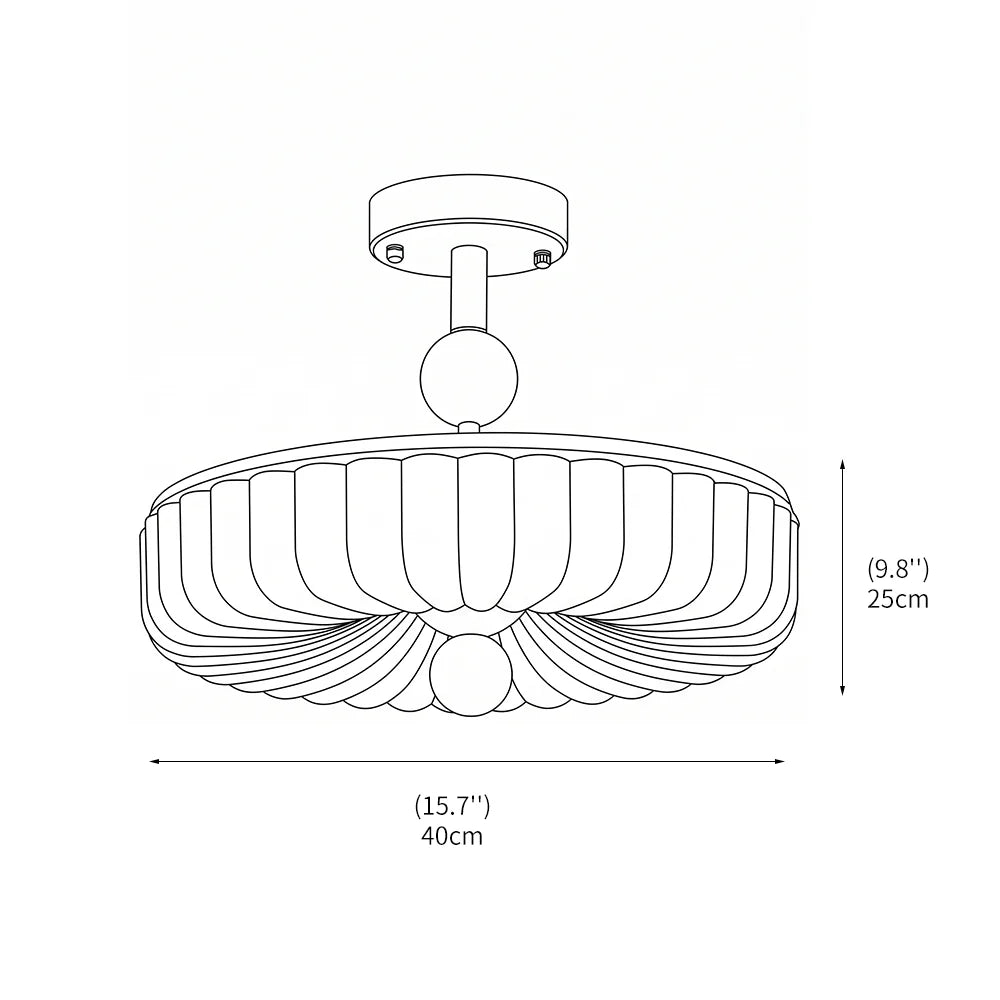 RoyaleGlow Vintage Scalloped Ribbed Glass Semi Flush Mount Ceiling Light Fixture - Royale Basic