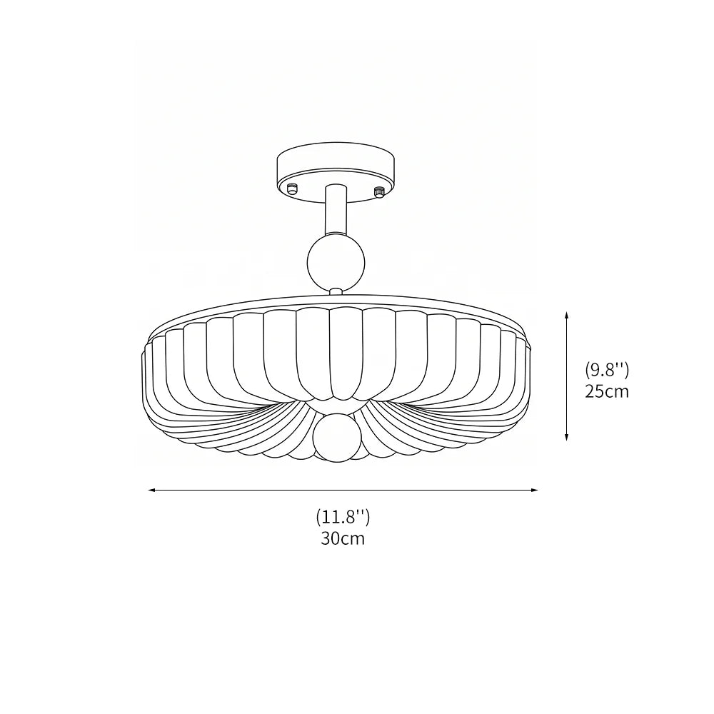RoyaleGlow Vintage Scalloped Ribbed Glass Semi Flush Mount Ceiling Light Fixture - Royale Basic