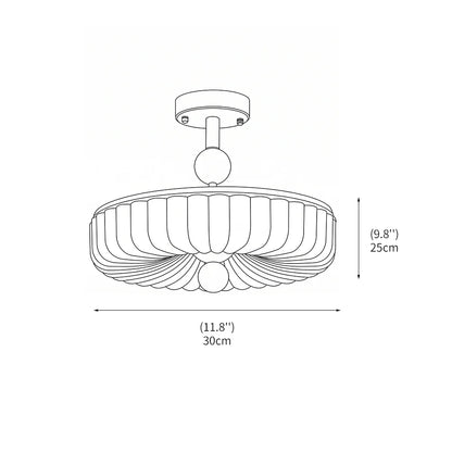 RoyaleGlow Vintage Scalloped Ribbed Glass Semi Flush Mount Ceiling Light Fixture - Royale Basic