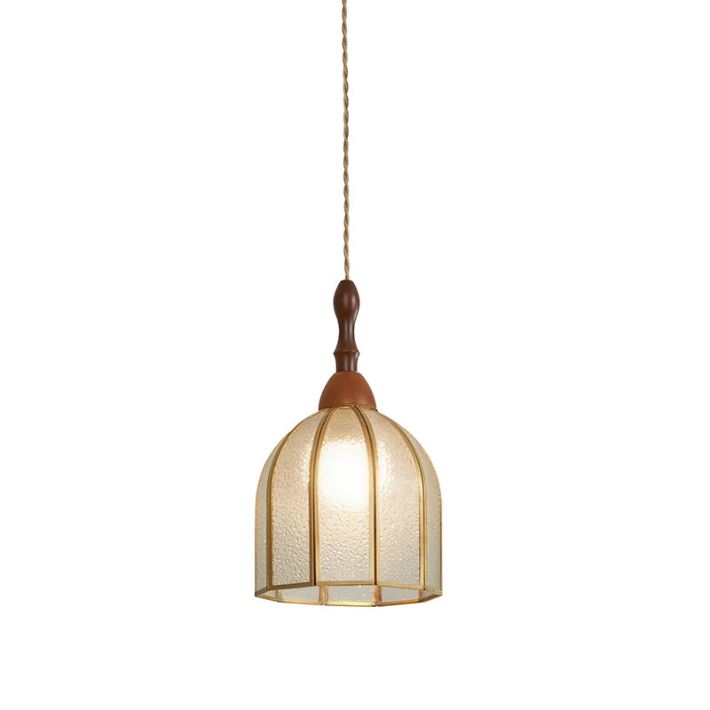 RoyaleGlow Vintage Wood And Textured Glass Pendant Light Kitchen Island Hanging Lamp - Royale Basic