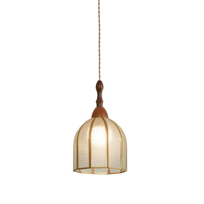 RoyaleGlow Vintage Wood And Textured Glass Pendant Light Kitchen Island Hanging Lamp - Royale Basic