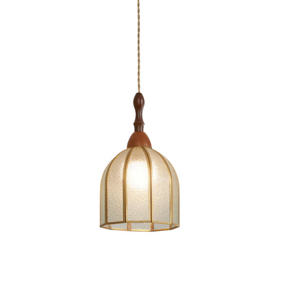 RoyaleGlow Vintage Wood And Textured Glass Pendant Light Kitchen Island Hanging Lamp - Royale Basic