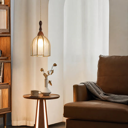 RoyaleGlow Vintage Wood And Textured Glass Pendant Light Kitchen Island Hanging Lamp - Royale Basic