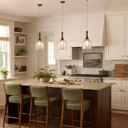 RoyaleGlow Vintage Wood And Textured Glass Pendant Light Kitchen Island Hanging Lamp - Royale Basic