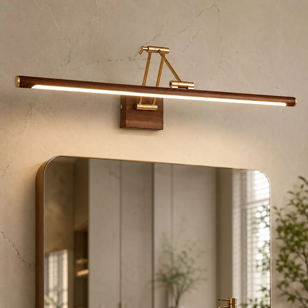 RoyaleGlow Walnut Linear LED Wall Light Adjustable Brass Modern Vanity Fixture - Royale Basic