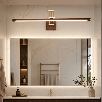 RoyaleGlow Walnut Linear LED Wall Light Adjustable Brass Modern Vanity Fixture - Royale Basic