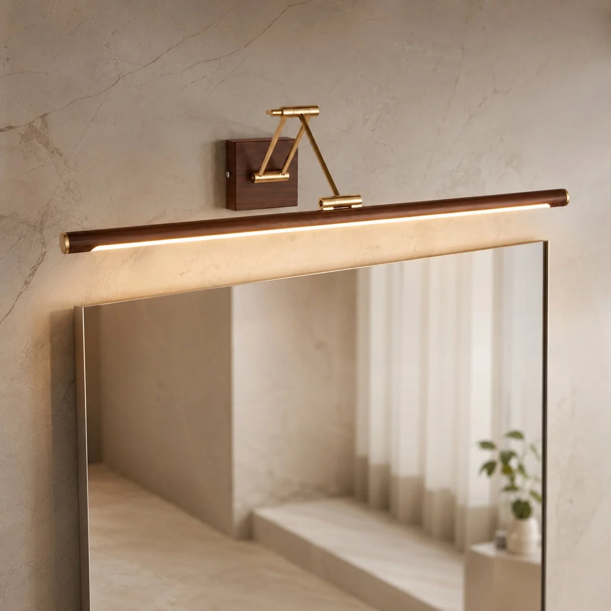 RoyaleGlow Walnut Linear LED Wall Light Adjustable Brass Modern Vanity Fixture - Royale Basic