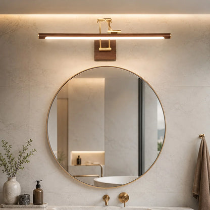 RoyaleGlow Walnut Linear LED Wall Light Adjustable Brass Modern Vanity Fixture - Royale Basic