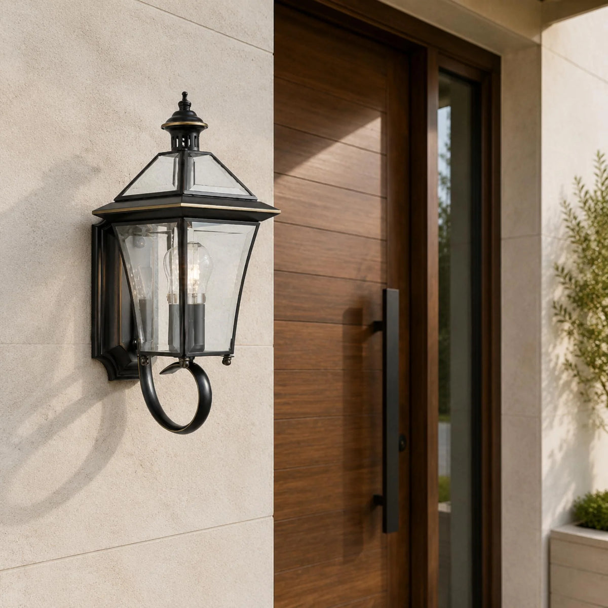 RoyaleGlow Waterproof Brass Outdoor Wall Sconce Modern Garden Light IP65 Hardwired Lantern - Royale Basic