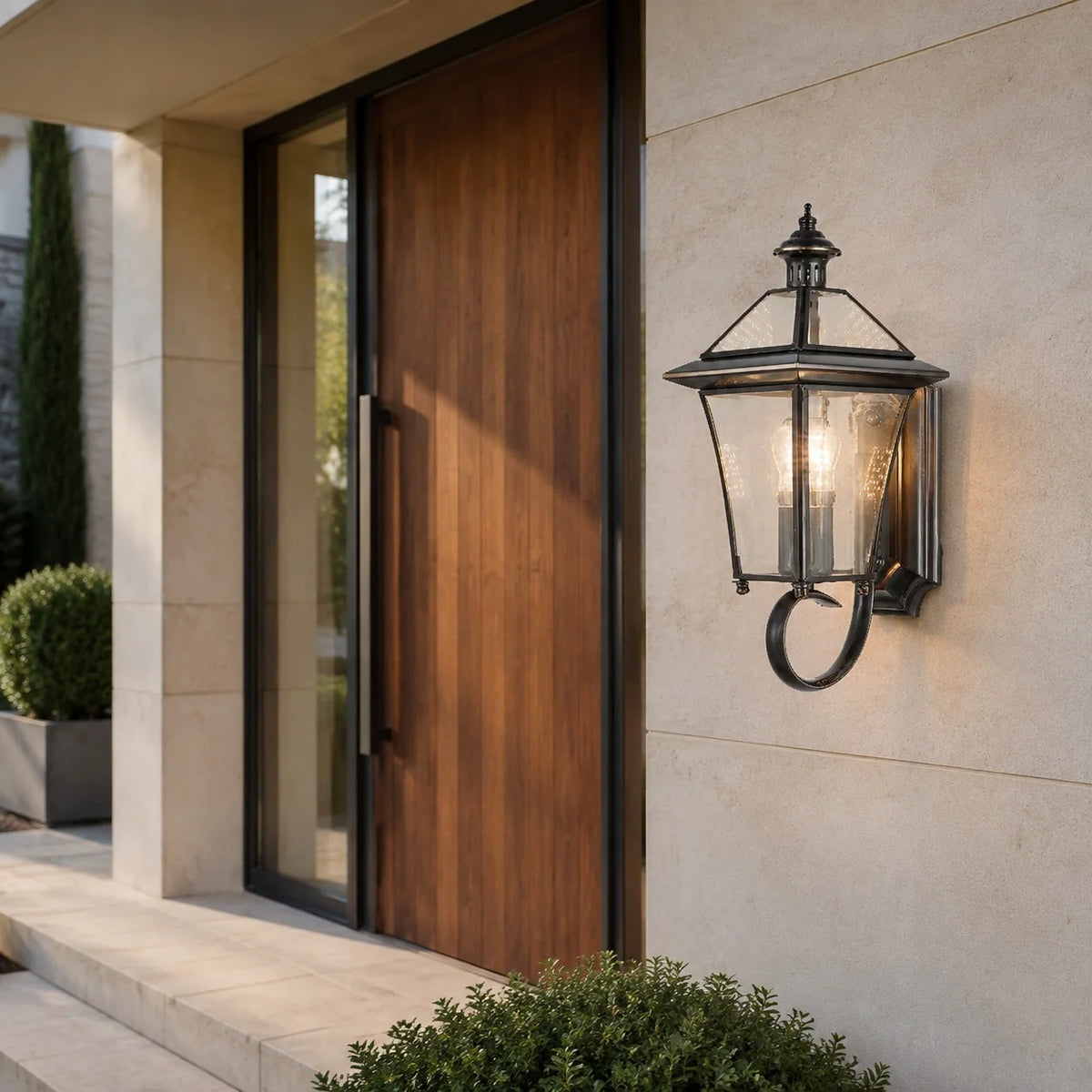 RoyaleGlow Waterproof Brass Outdoor Wall Sconce Modern Garden Light IP65 Hardwired Lantern - Royale Basic