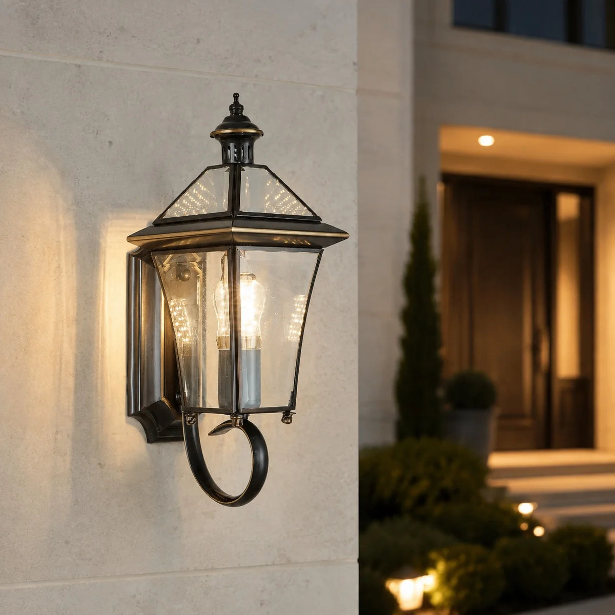 RoyaleGlow Waterproof Brass Outdoor Wall Sconce Modern Garden Light IP65 Hardwired Lantern - Royale Basic