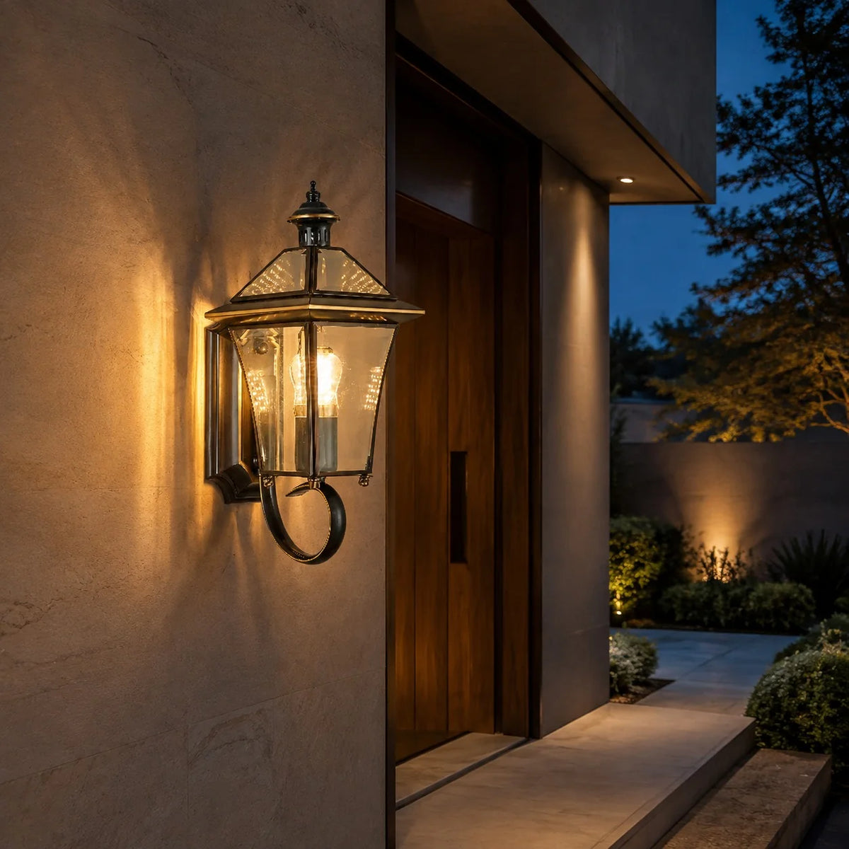 RoyaleGlow Waterproof Brass Outdoor Wall Sconce Modern Garden Light IP65 Hardwired Lantern - Royale Basic