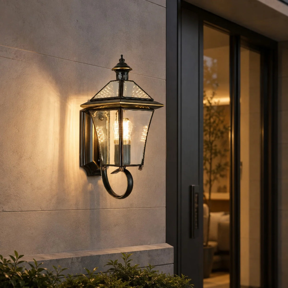 RoyaleGlow Waterproof Brass Outdoor Wall Sconce Modern Garden Light IP65 Hardwired Lantern - Royale Basic