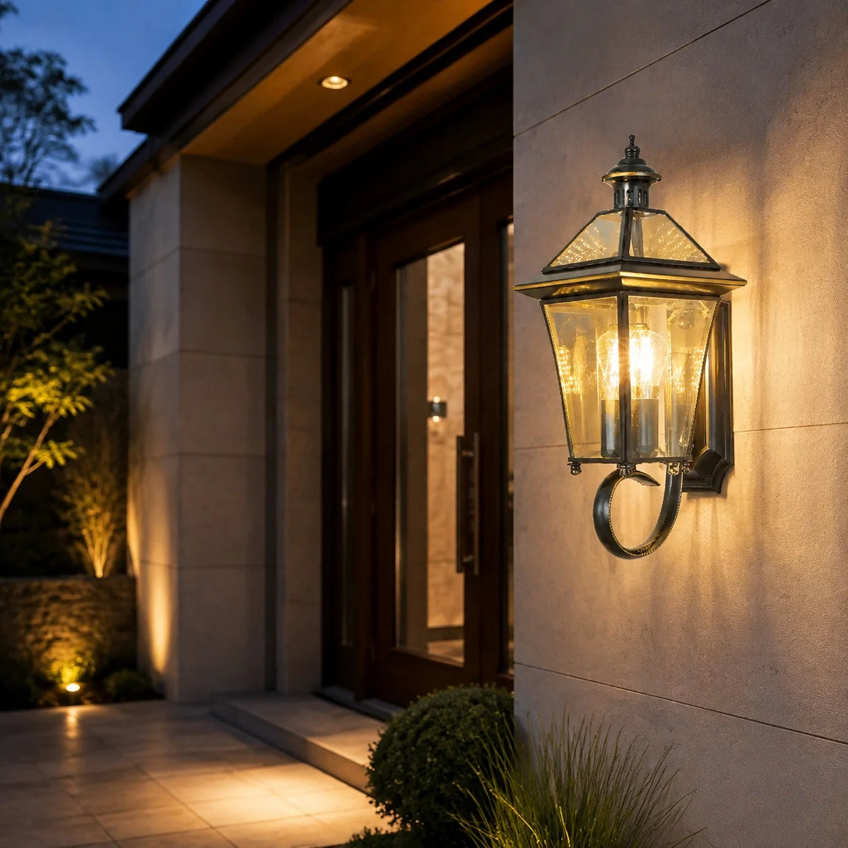 RoyaleGlow Waterproof Brass Outdoor Wall Sconce Modern Garden Light IP65 Hardwired Lantern - Royale Basic