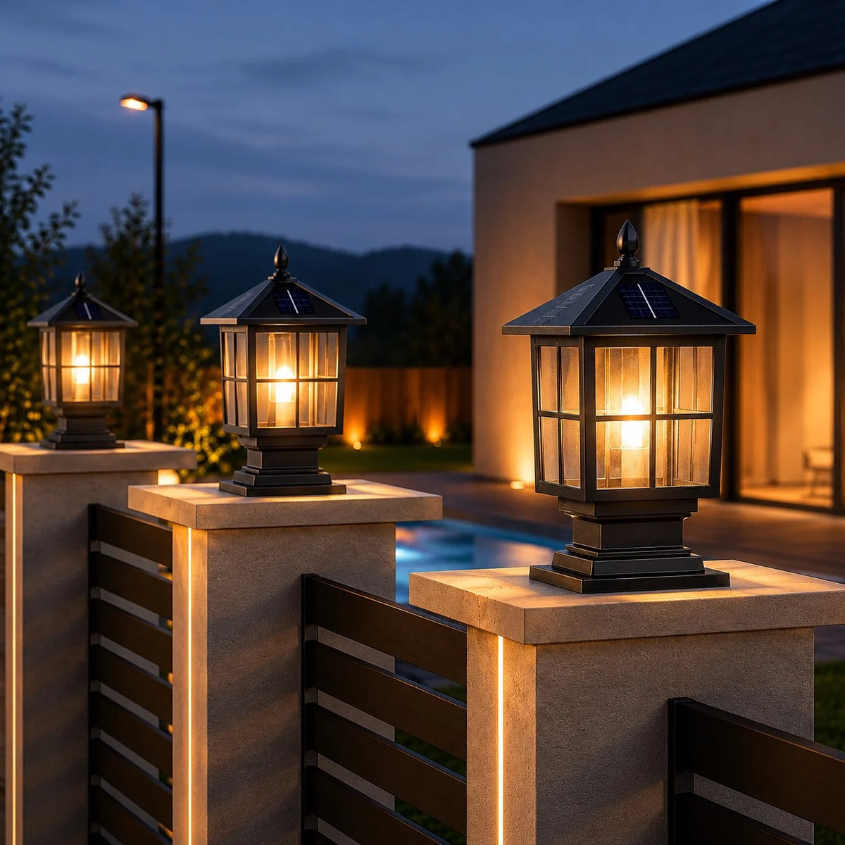 RoyaleGlow Waterproof Outdoor Pillar Light Traditional Dual Power LED Lamp - Royale Basic