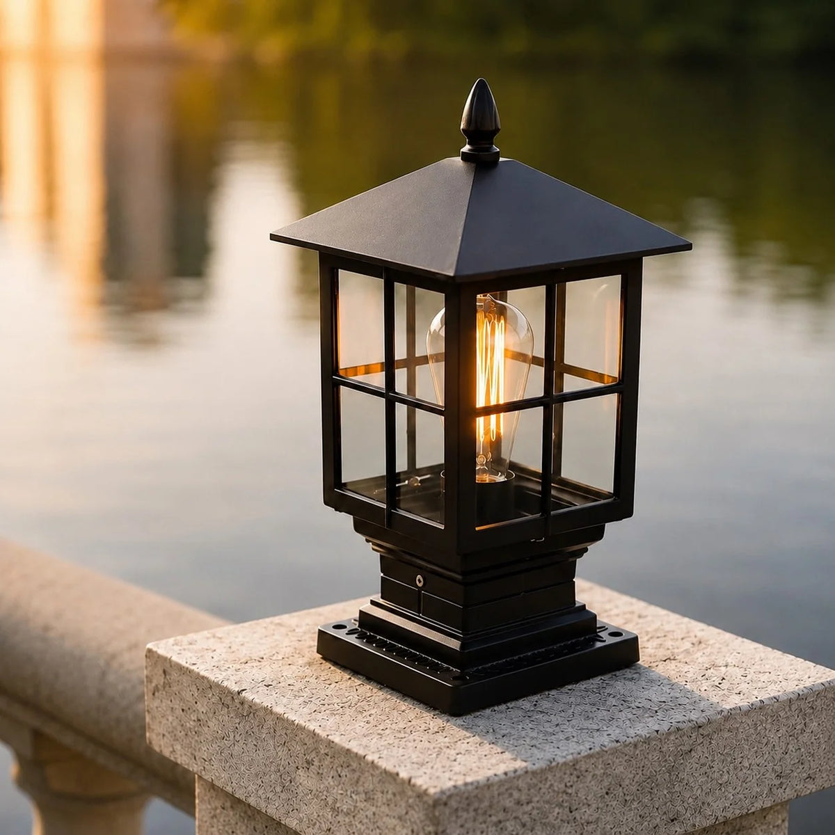 RoyaleGlow Waterproof Outdoor Pillar Light Traditional Dual Power LED Lamp - Royale Basic