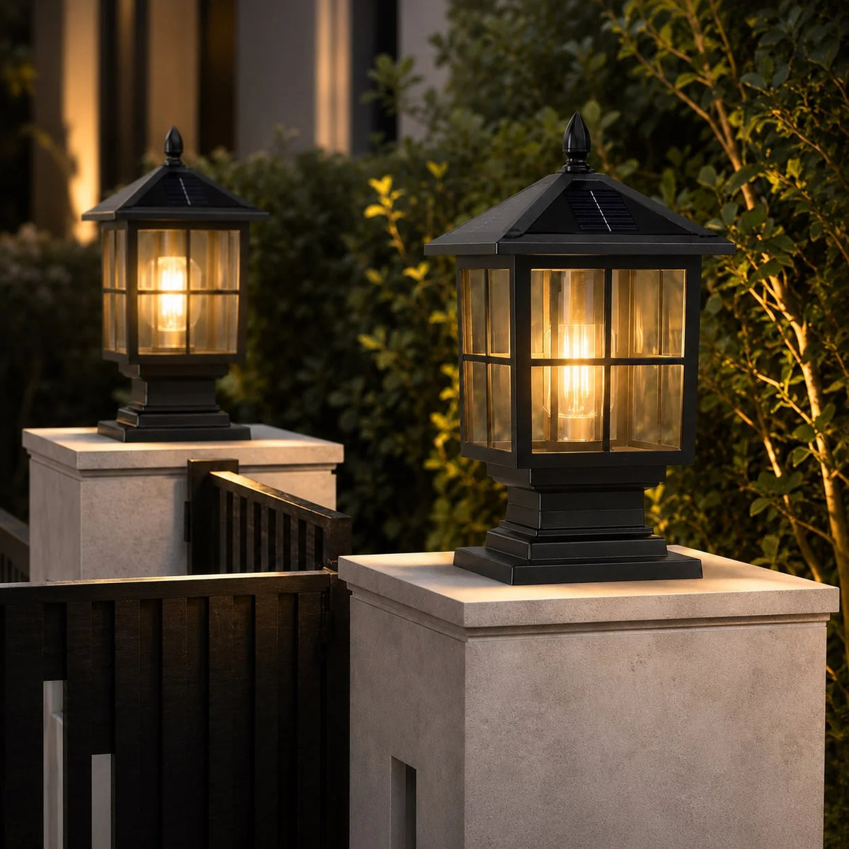 RoyaleGlow Waterproof Outdoor Pillar Light Traditional Dual Power LED Lamp - Royale Basic
