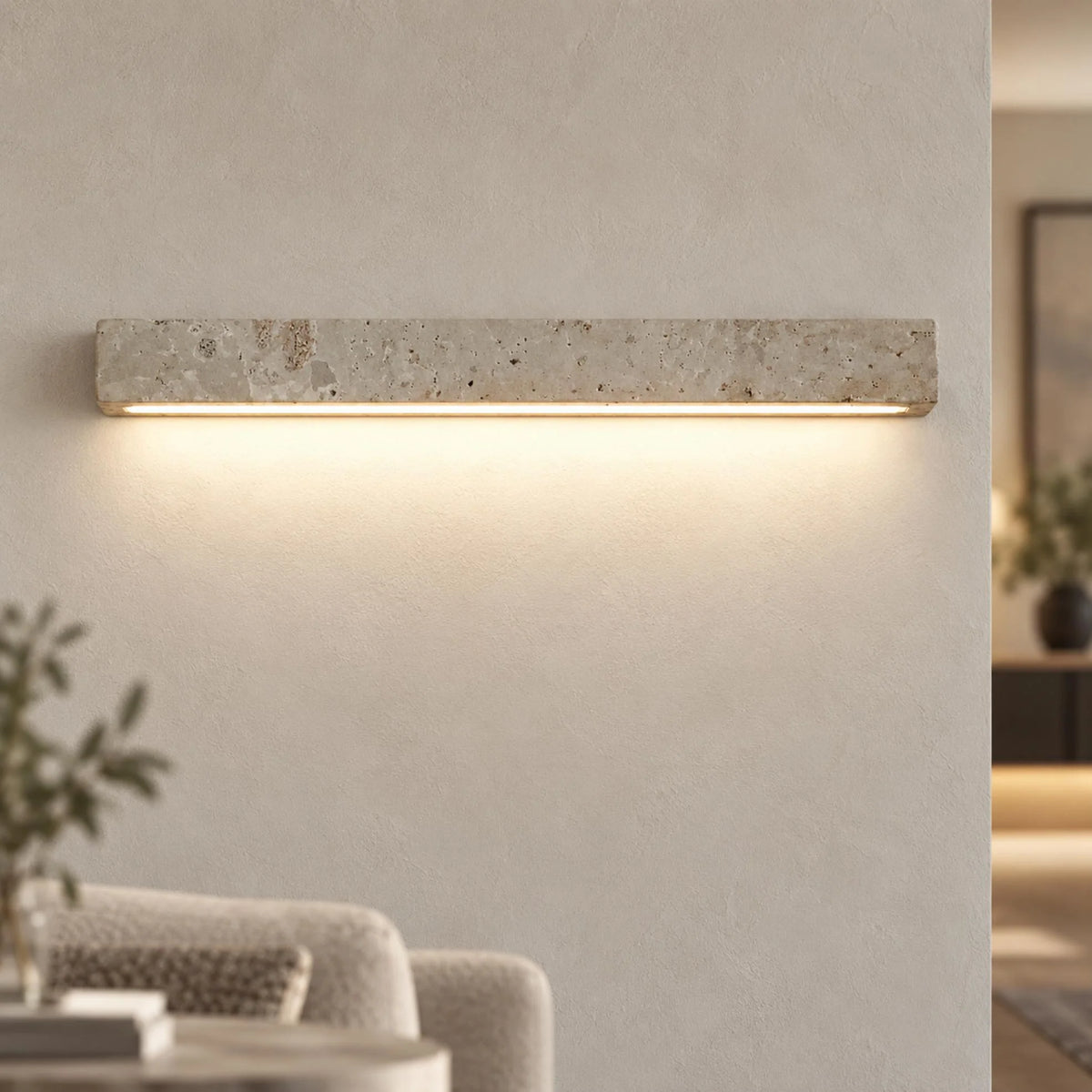 RoyaleGlow Yellow Travertine Linear LED Wall Light Minimalist Sconce - Royale Basic