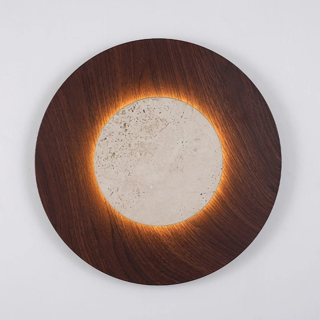 RoyaleGlow Yellow Travertine Round Wall Lamp Modern Stone Lighting Fixture - Royale Basic