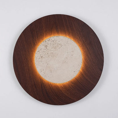 RoyaleGlow Yellow Travertine Round Wall Lamp Modern Stone Lighting Fixture - Royale Basic