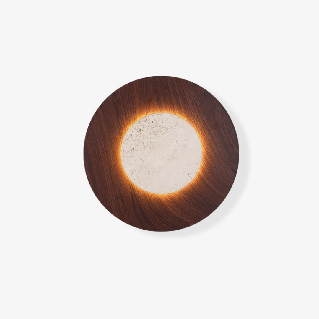 RoyaleGlow Yellow Travertine Round Wall Lamp Modern Stone Lighting Fixture - Royale Basic