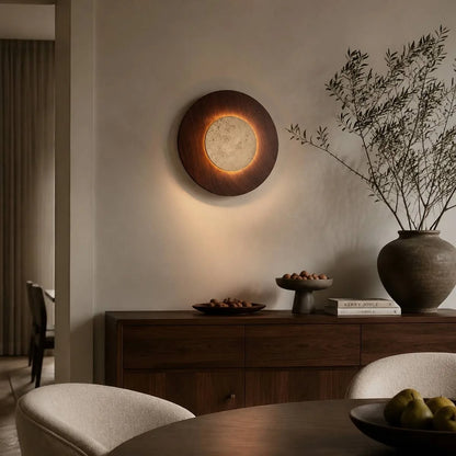 RoyaleGlow Yellow Travertine Round Wall Lamp Modern Stone Lighting Fixture - Royale Basic