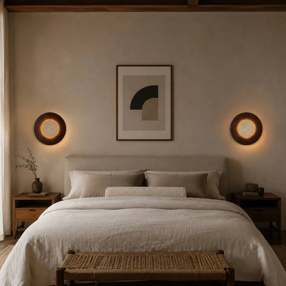 RoyaleGlow Yellow Travertine Round Wall Lamp Modern Stone Lighting Fixture - Royale Basic