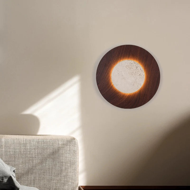 RoyaleGlow Yellow Travertine Round Wall Lamp Modern Stone Lighting Fixture - Royale Basic
