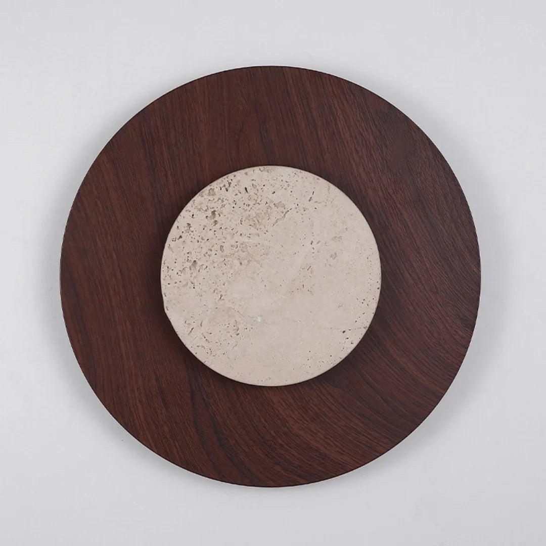 RoyaleGlow Yellow Travertine Round Wall Lamp Modern Stone Lighting Fixture - Royale Basic