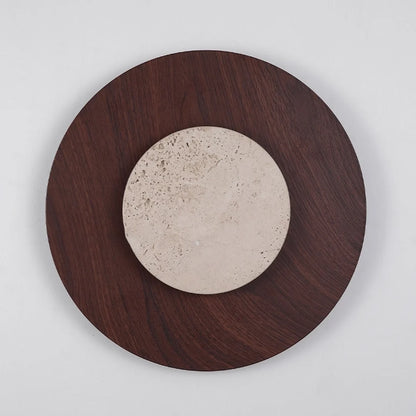 RoyaleGlow Yellow Travertine Round Wall Lamp Modern Stone Lighting Fixture - Royale Basic