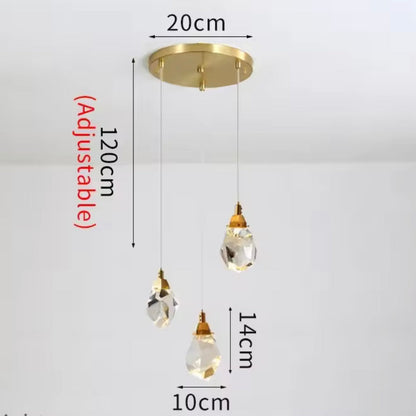 Royelux 3-Light Gold LED Crystal Chandelier Pendant Ceiling Light, Adjustable Drop - Royale Basic