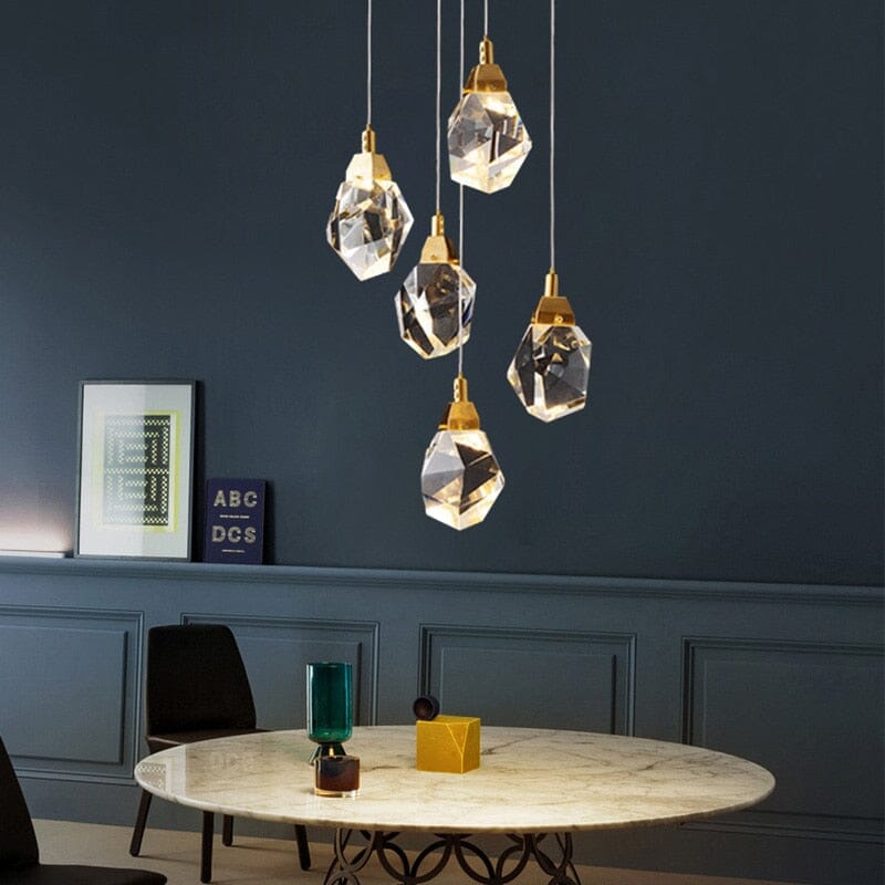 Royelux 3-Light Gold LED Crystal Chandelier Pendant Ceiling Light, Adjustable Drop - Royale Basic