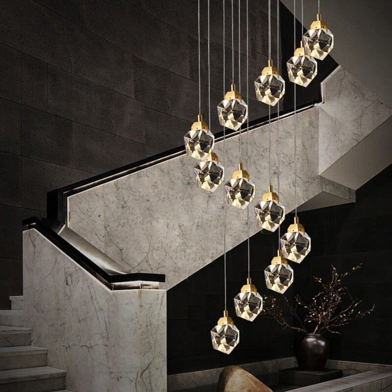 Royelux 3-Light Gold LED Crystal Chandelier Pendant Ceiling Light, Adjustable Drop - Royale Basic