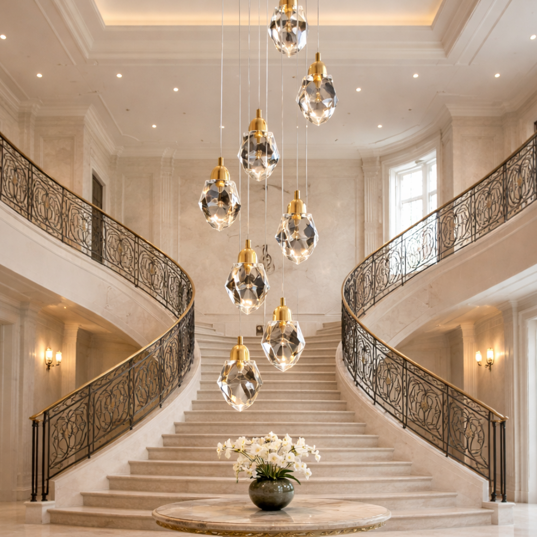 Royelux 3-Light Gold LED Crystal Chandelier Pendant Ceiling Light, Adjustable Drop - Royale Basic