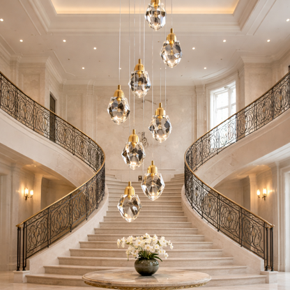Royelux 3-Light Gold LED Crystal Chandelier Pendant Ceiling Light, Adjustable Drop - Royale Basic