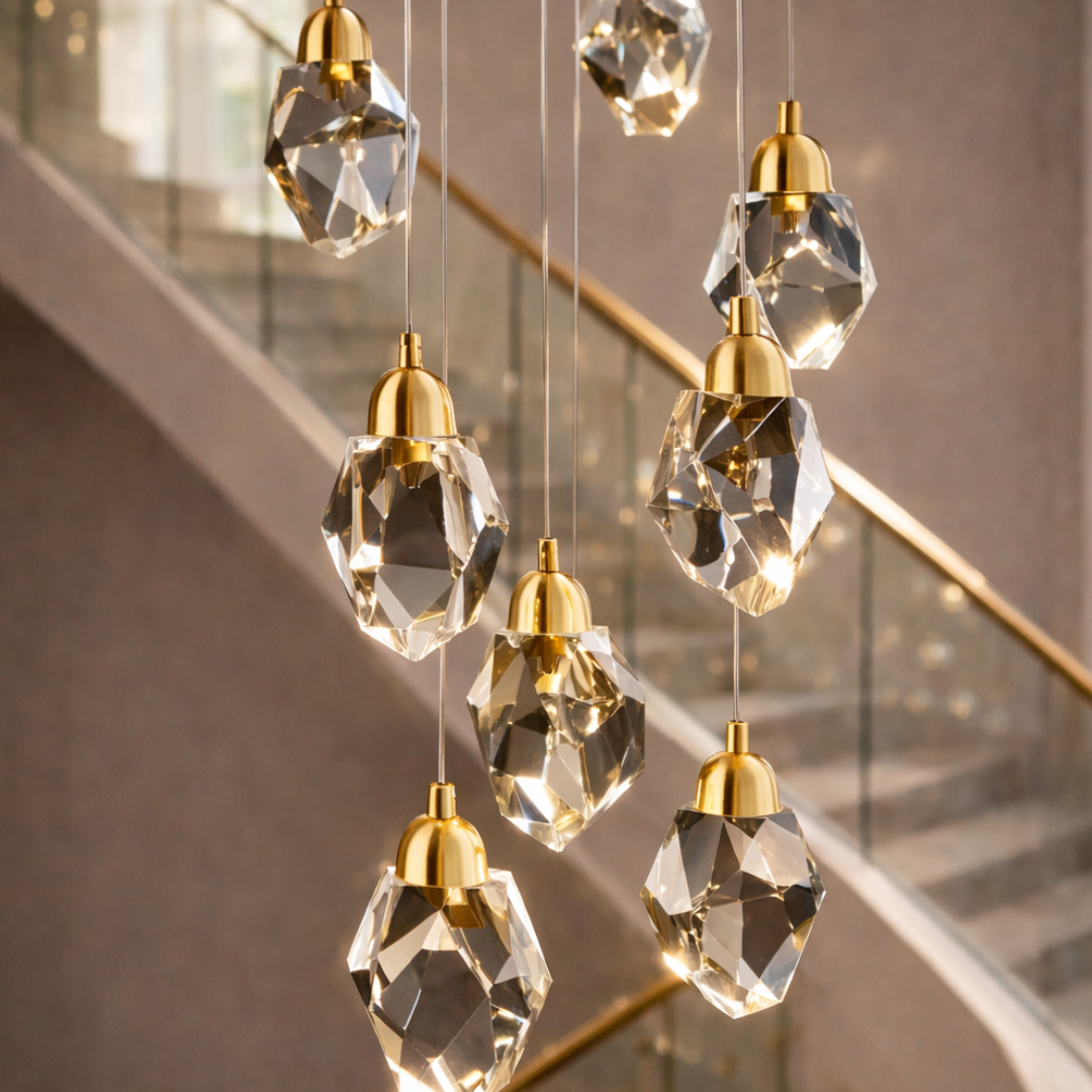 Royelux 3-Light Gold LED Crystal Chandelier Pendant Ceiling Light, Adjustable Drop - Royale Basic