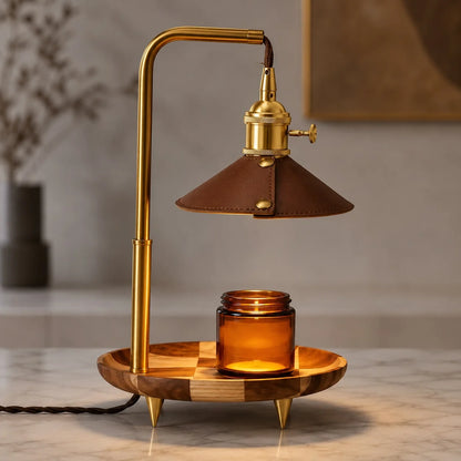 Royelux Adjustable Candle Warmer Lamp Wood And Brass Melter Light - Royale Basic