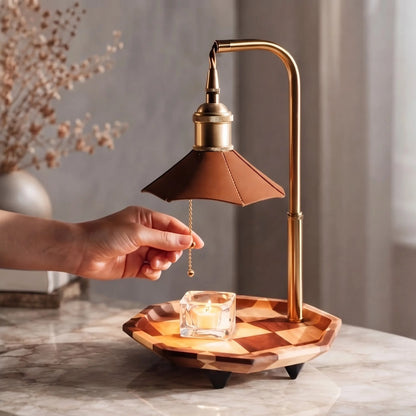 Royelux Adjustable Candle Warmer Lamp Wood And Brass Melter Light - Royale Basic