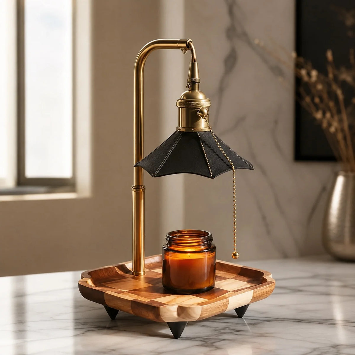 Royelux Adjustable Candle Warmer Lamp Wood And Brass Melter Light - Royale Basic