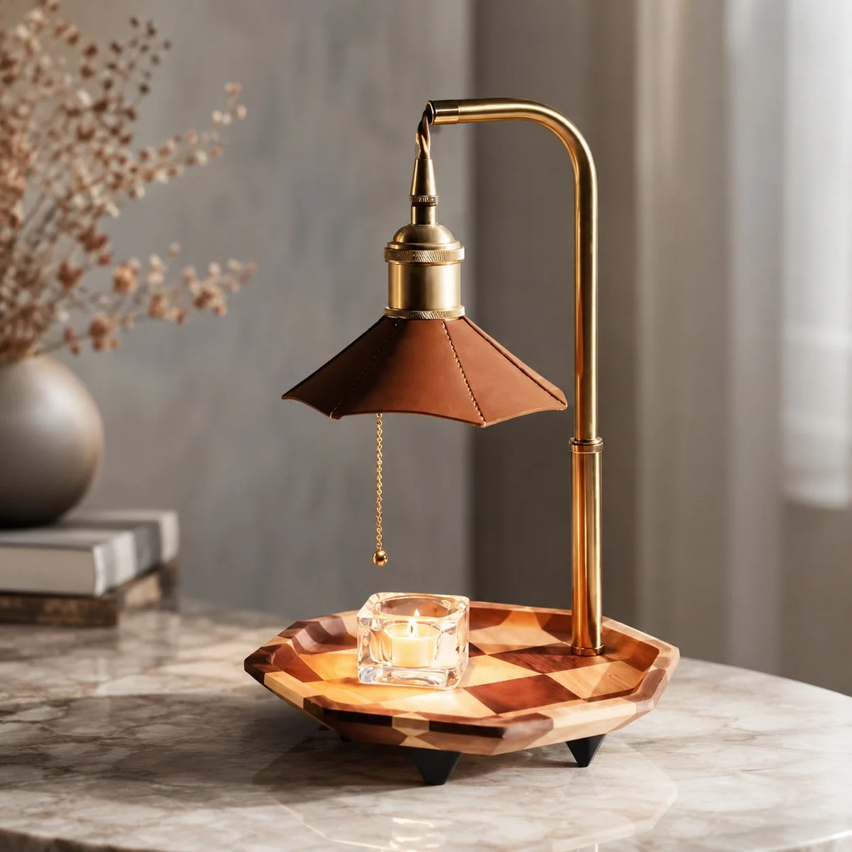 Royelux Adjustable Candle Warmer Lamp Wood And Brass Melter Light - Royale Basic