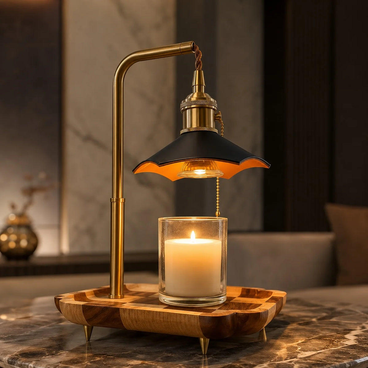Royelux Adjustable Candle Warmer Lamp Wood And Brass Melter Light - Royale Basic