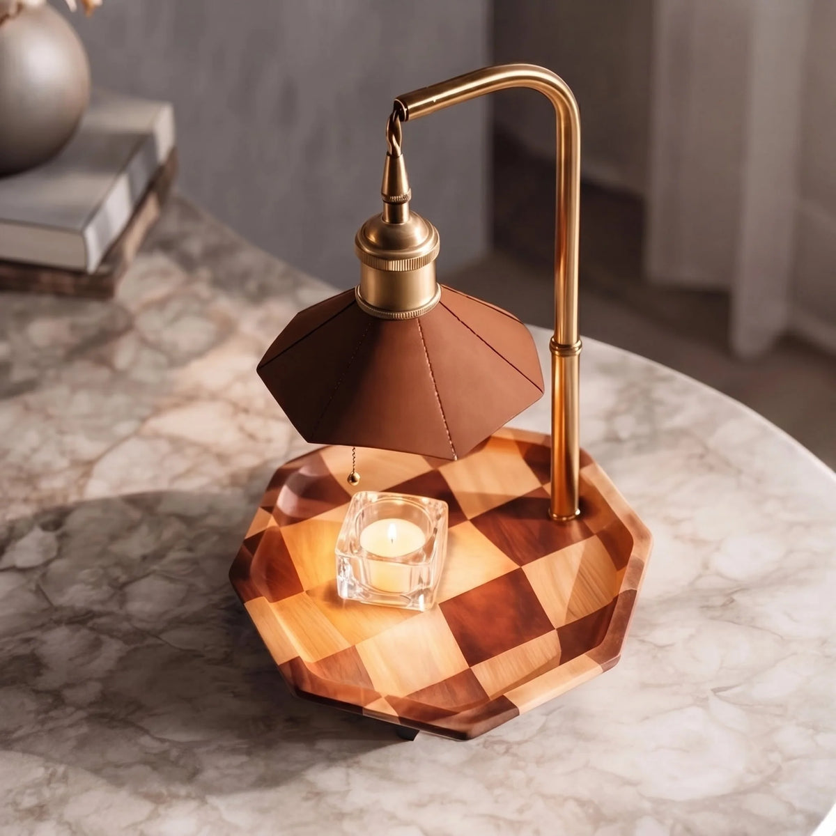Royelux Adjustable Candle Warmer Lamp Wood And Brass Melter Light - Royale Basic