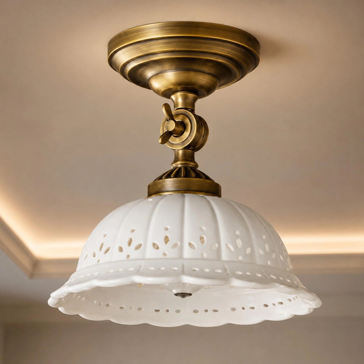 Royelux Antique Brass Flush Mount Ceiling Light with Ceramic Shade Indoor Lighting - Royale Basic