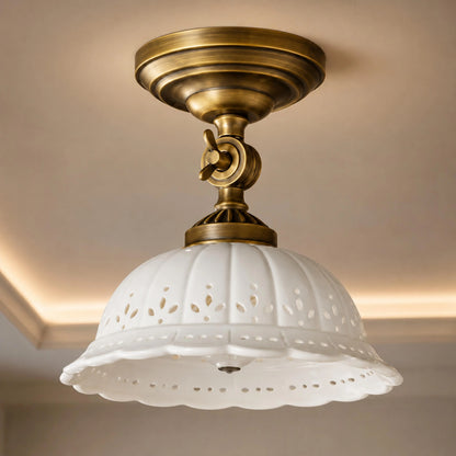 Royelux Antique Brass Flush Mount Ceiling Light with Ceramic Shade Indoor Lighting - Royale Basic