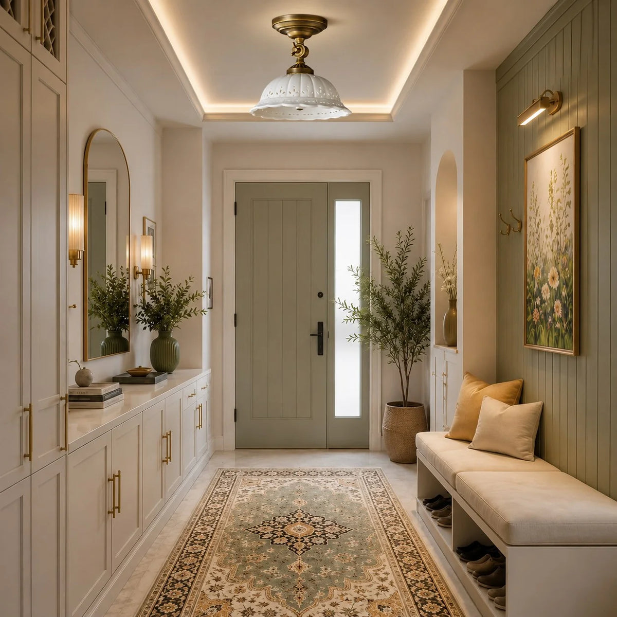 Royelux Antique Brass Flush Mount Ceiling Light with Ceramic Shade Indoor Lighting - Royale Basic