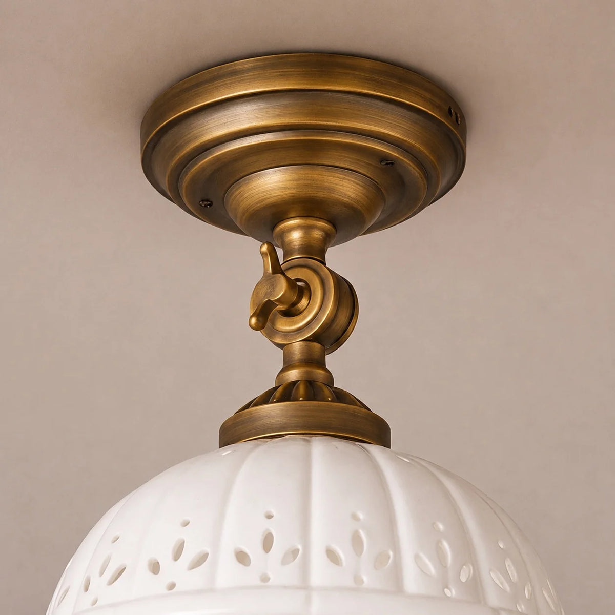 Royelux Antique Brass Flush Mount Ceiling Light with Ceramic Shade Indoor Lighting - Royale Basic