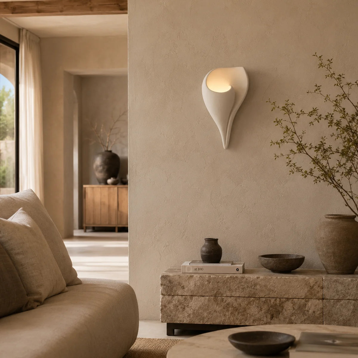 Royelux Conch Plaster Wall Sconce Modern Shell Wall Lamp White Ambient Lighting - Royale Basic